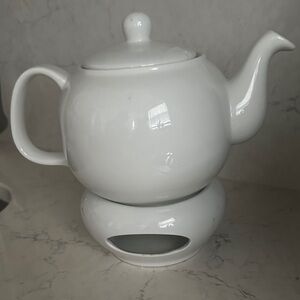 Saki WhitePorcelain 48oz Teapot Candle Warmer Removable Stainless Steel Infuser